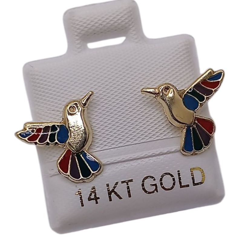 BROQUEL COLIBRI ARCOIRIS ORO 14K