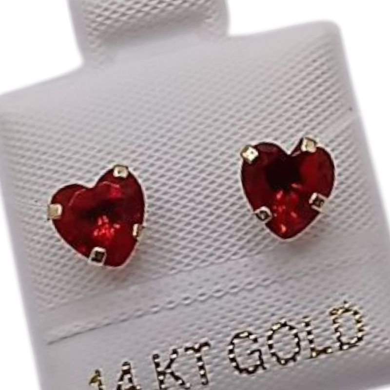 BROQUEL CORAZON ROJO #6 CZ ORO 14K