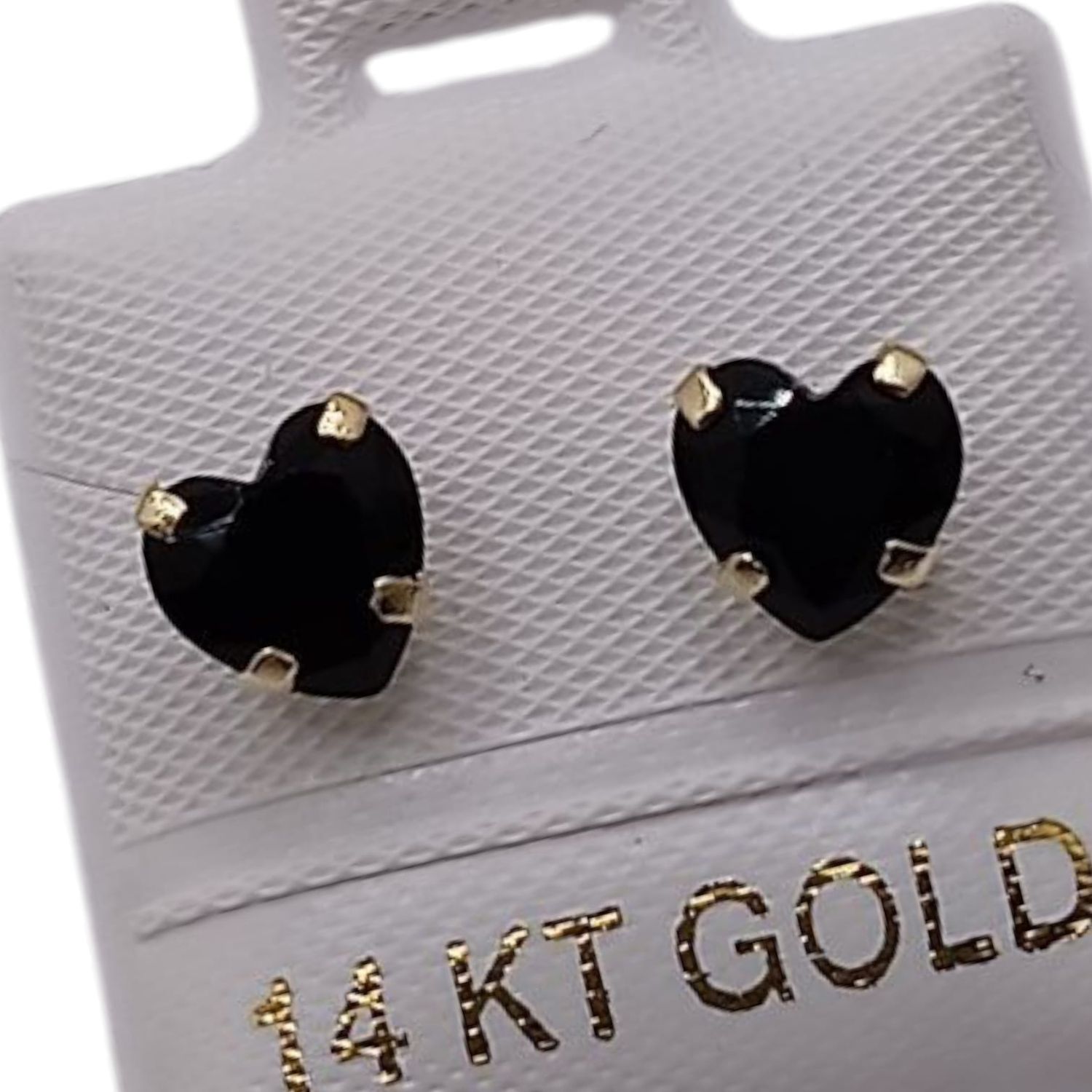 BROQUEL CORAZON CZ NEGRA   #6 CZ ORO 14K