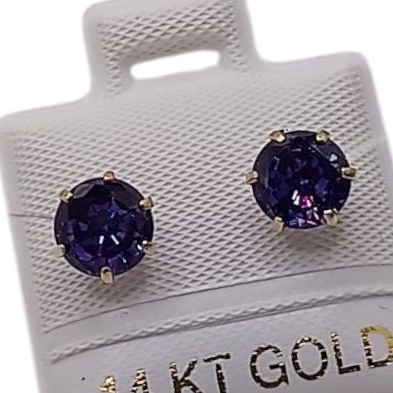 BROQUEL REDONDO MORADO #6 CZ ORO 14K