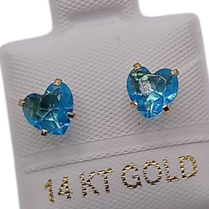 BROQUEL CORAZON AZUL ACUA #6 CZ ORO 14K