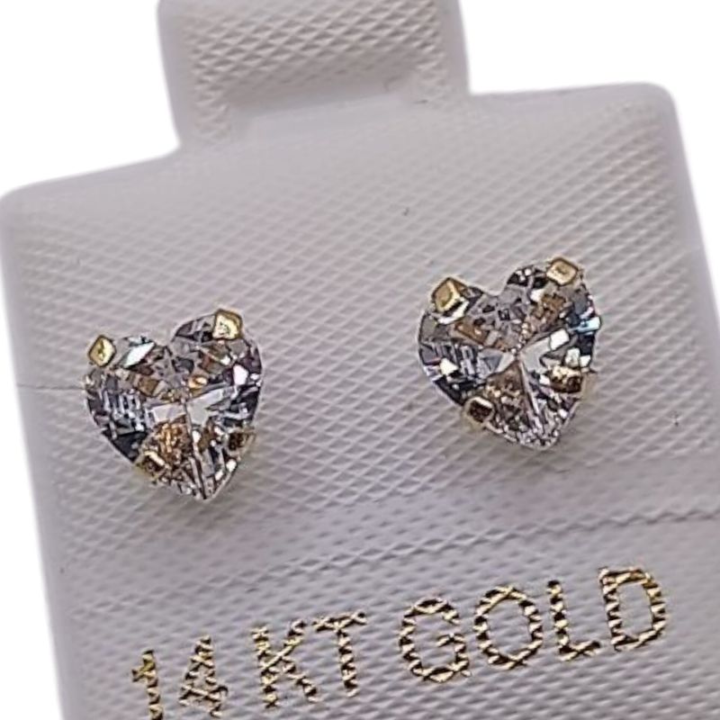 BROQUEL CORAZON BLANCO #6 CZ ORO 14K