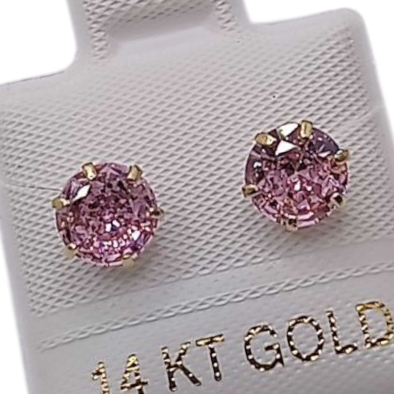 BROQUEL REDONDO ROSA #6 CZ ORO 14K