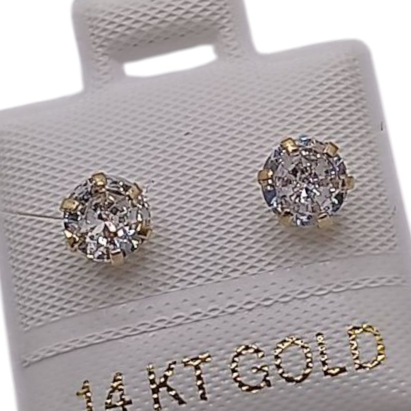 BROQUEL REDONDO BLANCO #5 CZ ORO 14K