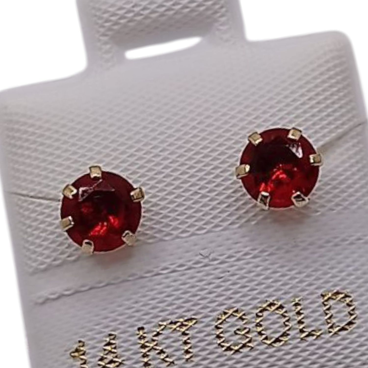 BROQUEL REDONDO ROJO #5 CZ ORO 14K
