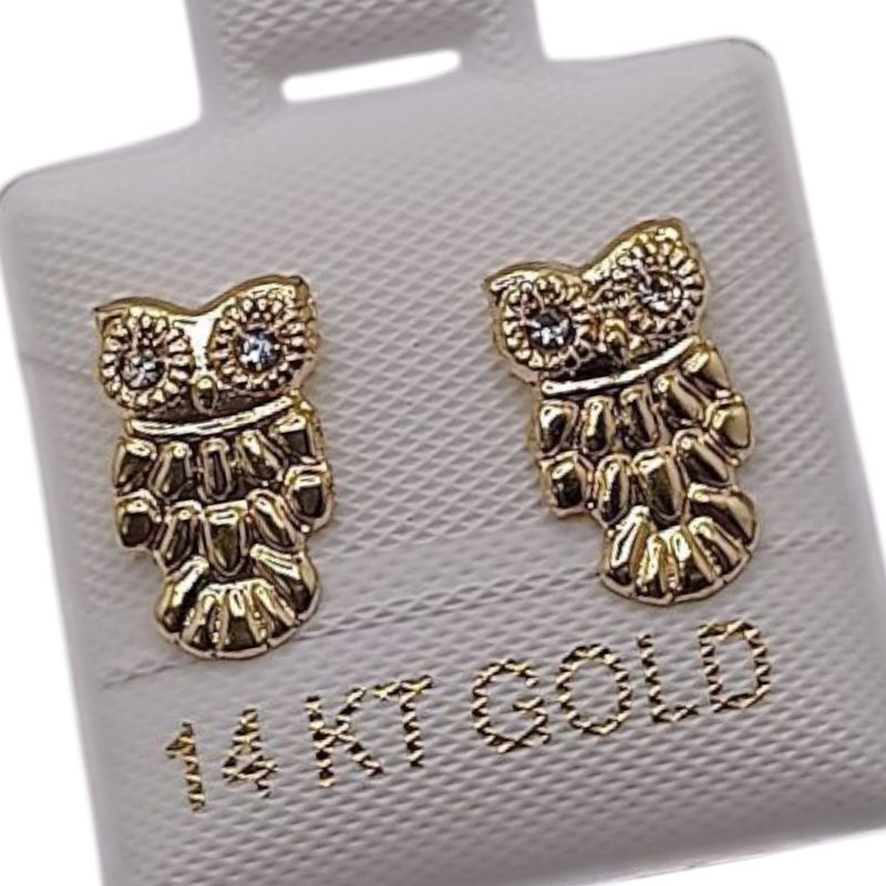 BROQUEL BUHO GRANDE BROCHE BOLITA  ORO 14K