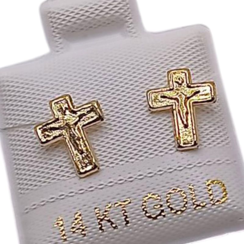 BROQUEL CRUZ CON CRISTO ORO 14K.