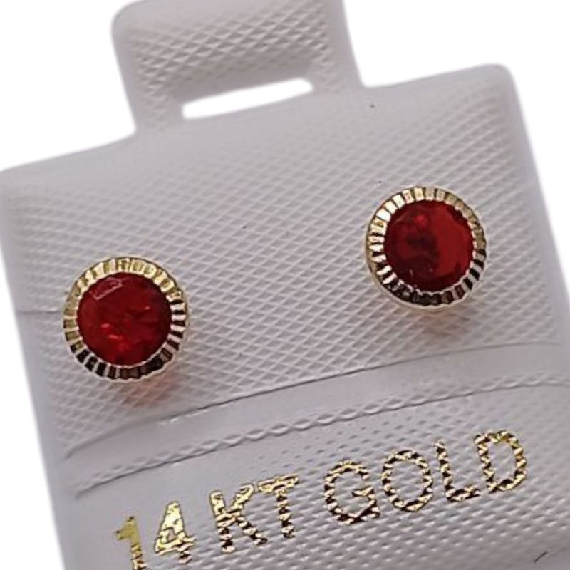 BROQUEL CZ ROJA BISELADA  5 MM, ORO 14K
