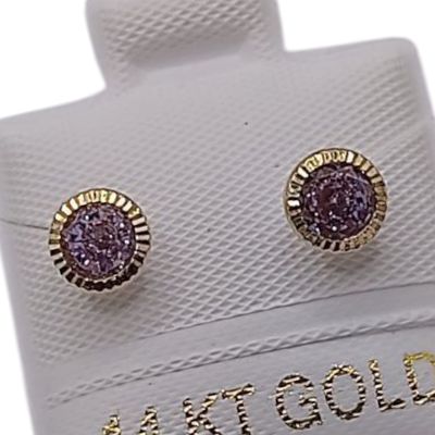 BROQUEL CZ LILA BISELADA 5 MM, ORO 14K