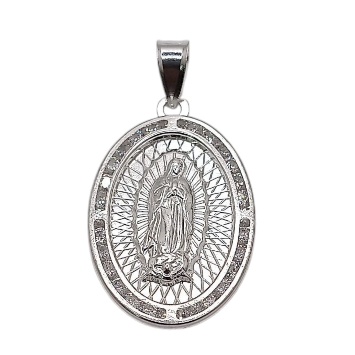 MEDALLA VIRGEN DE GPE CON CZ 3.5 CM, PLATA .925