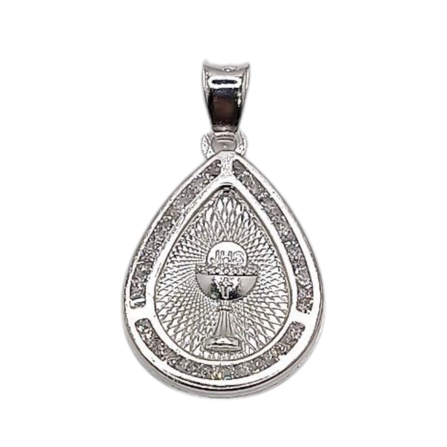 MEDALLA GOTA PRIMERA COMUNION 2 CM CON MINI CZ, PLATA .925