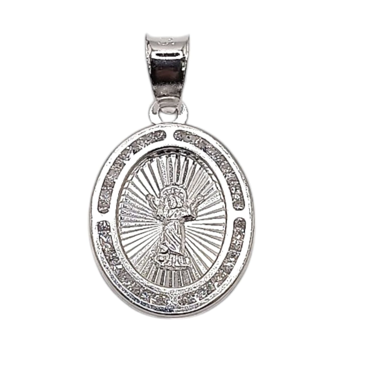 MEDALLA OVALADA DIVINO NIÑO CON CZ,  2 CM, PLATA .925