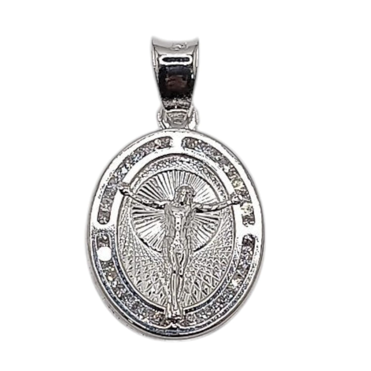 MEDALLA OVALADA  DIAMANTADA CRISTO 2 CM, PLATA .925
