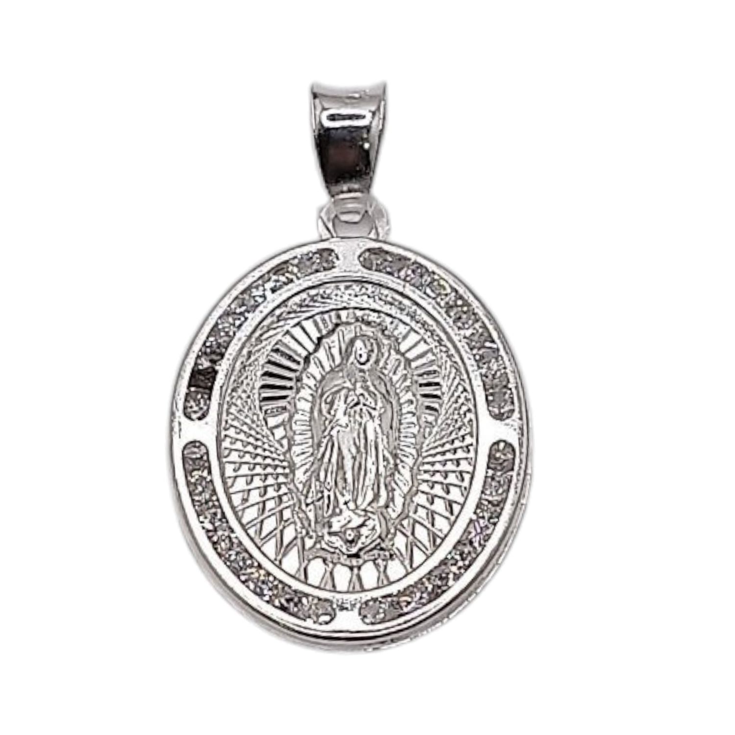MEDALLA VIRGEN DE GPE DIAMANTADA 2.5 CM, PLATA .925