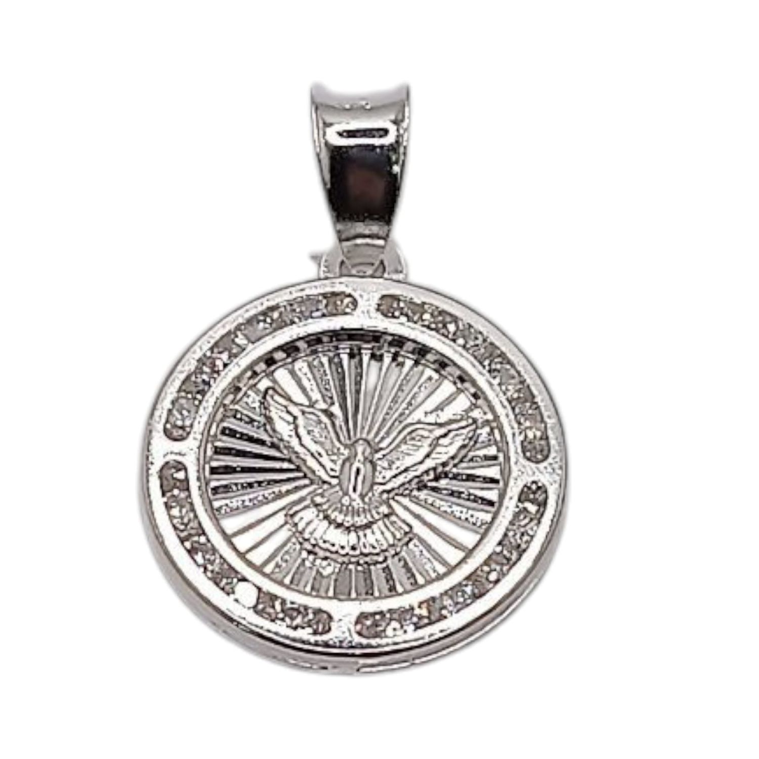 MEDALLA ESPIRITU SANTO 2 CM, DIAMANTADA CON MINI CZ, PLATA .925