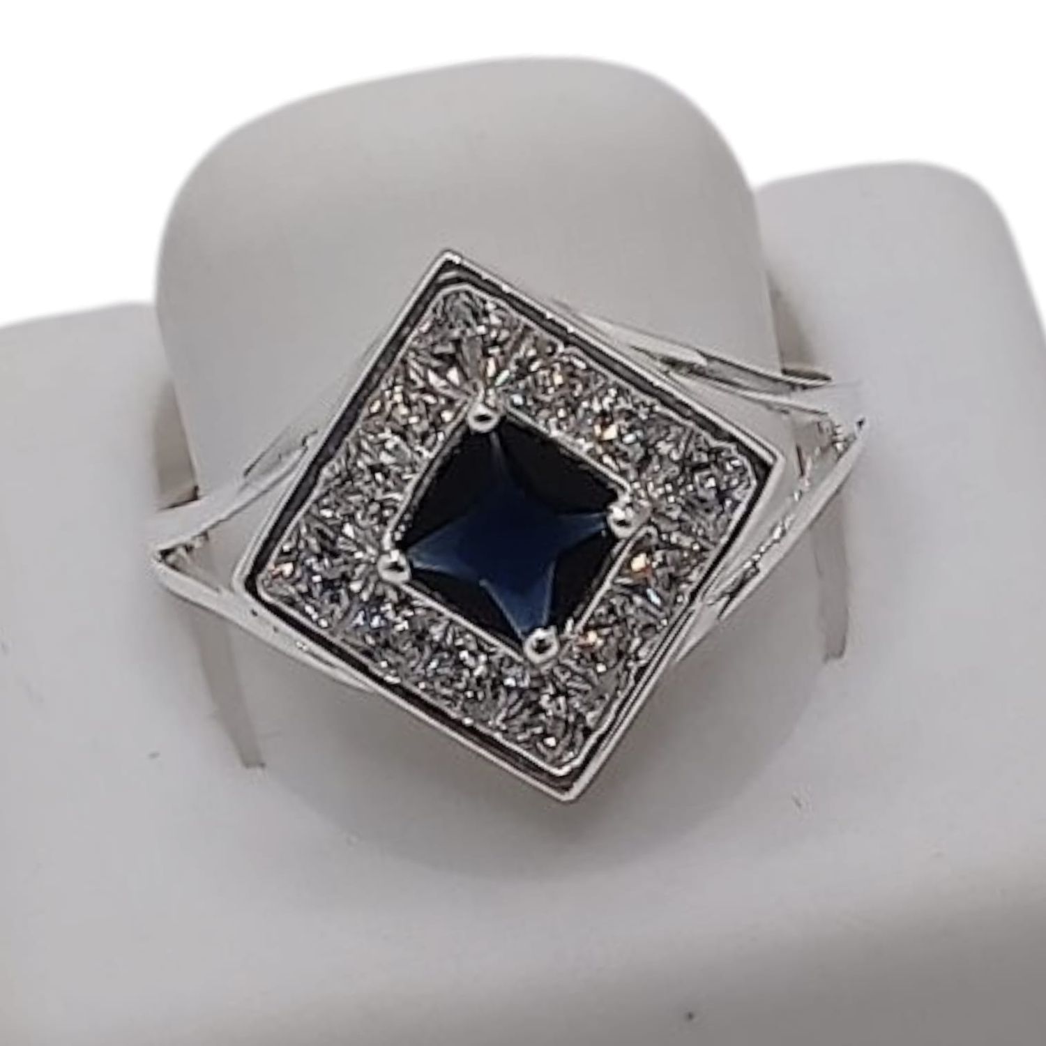 ANILLO ROMBO CON CZ AZUL NAVY VARIAS MEDIDAS  PLATA .925