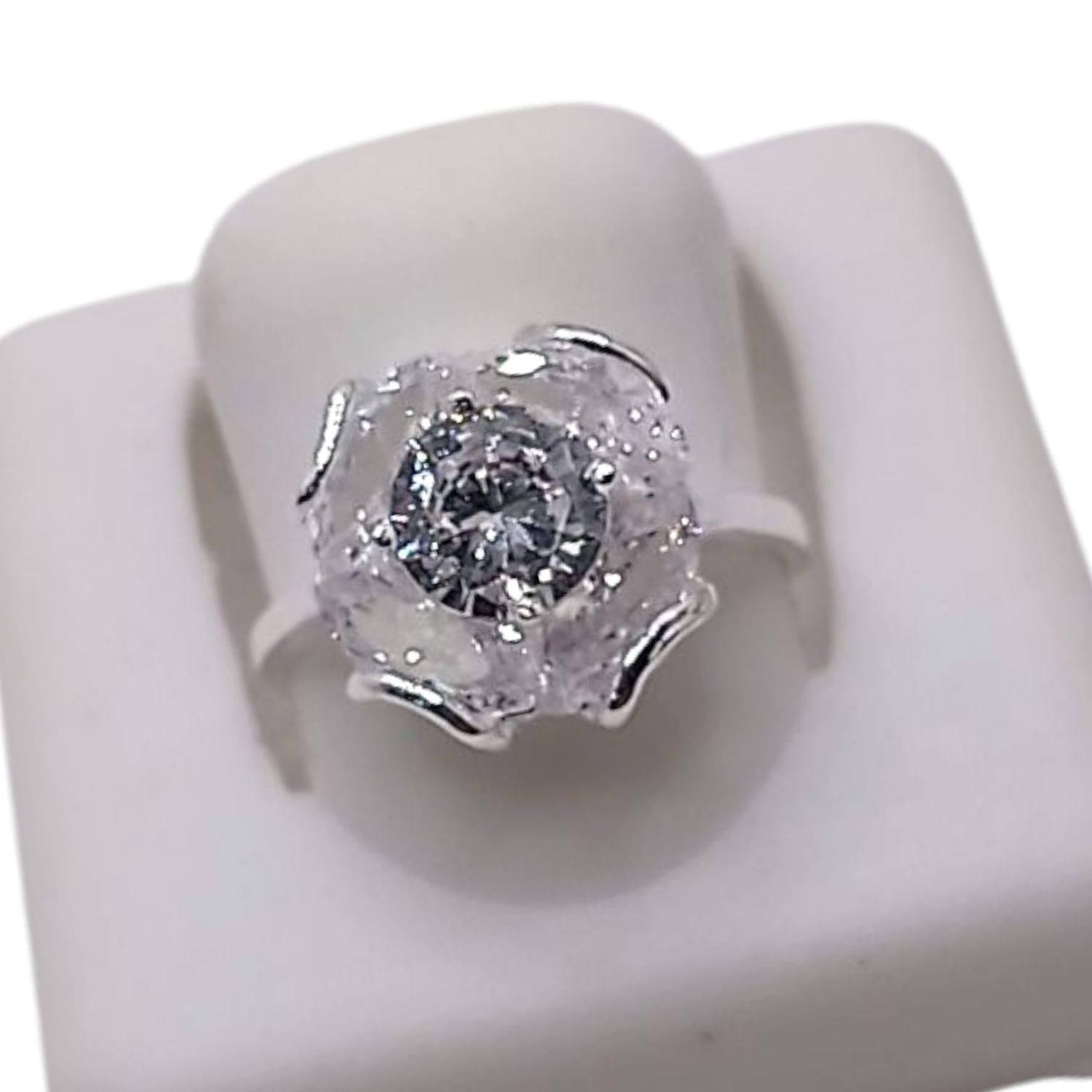 ANILLO ROSA CZ BLANCA  # 6  PLATA .925