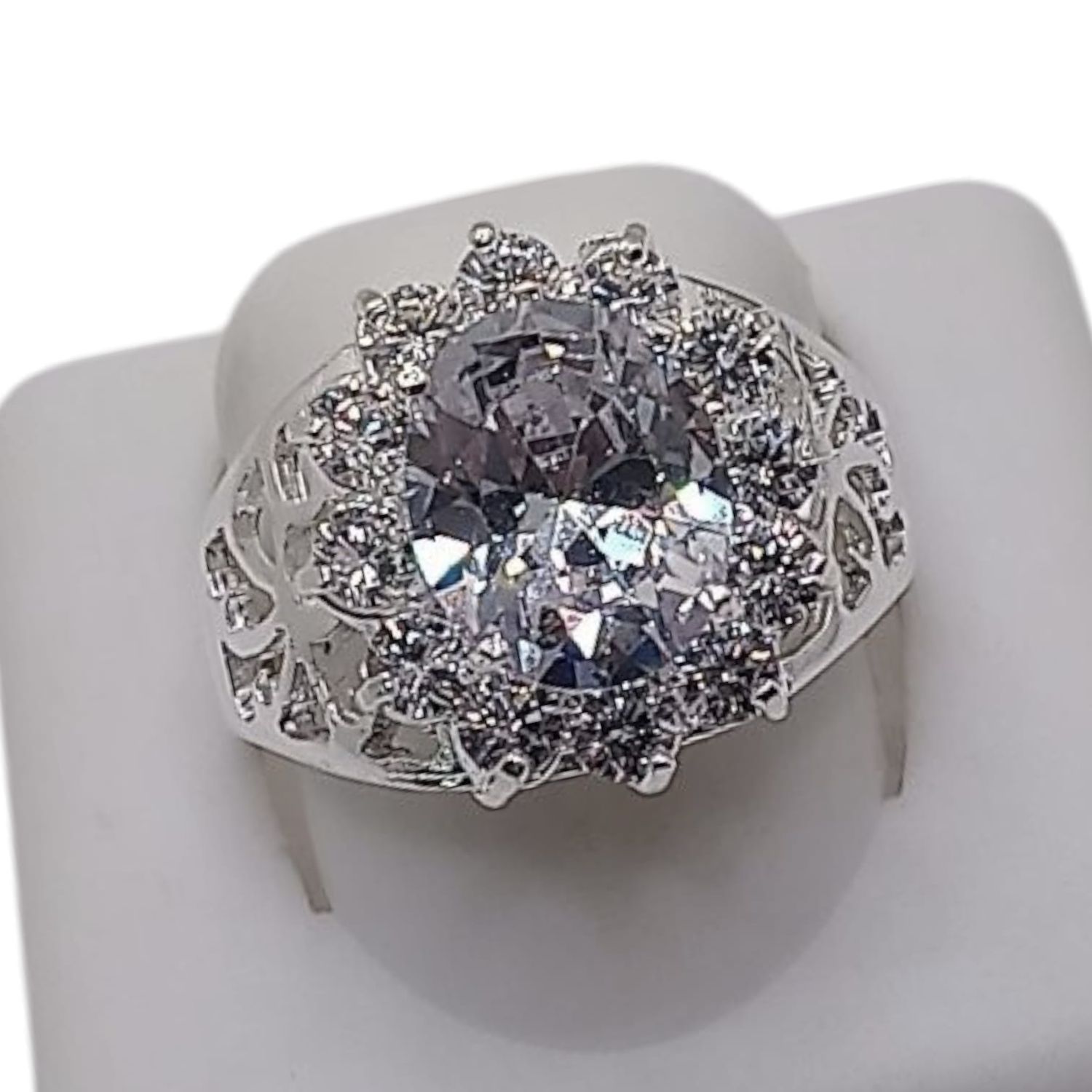 ANILLO CALADO  ROSETA CZ BLANCA  # 9  PLATA .925