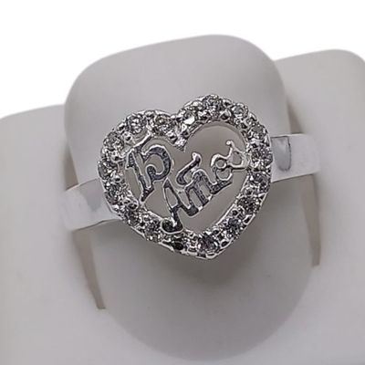 ANILLO CORAZON XV AÑOS CON CZ VARIAS MEDIDAS PLATA .925