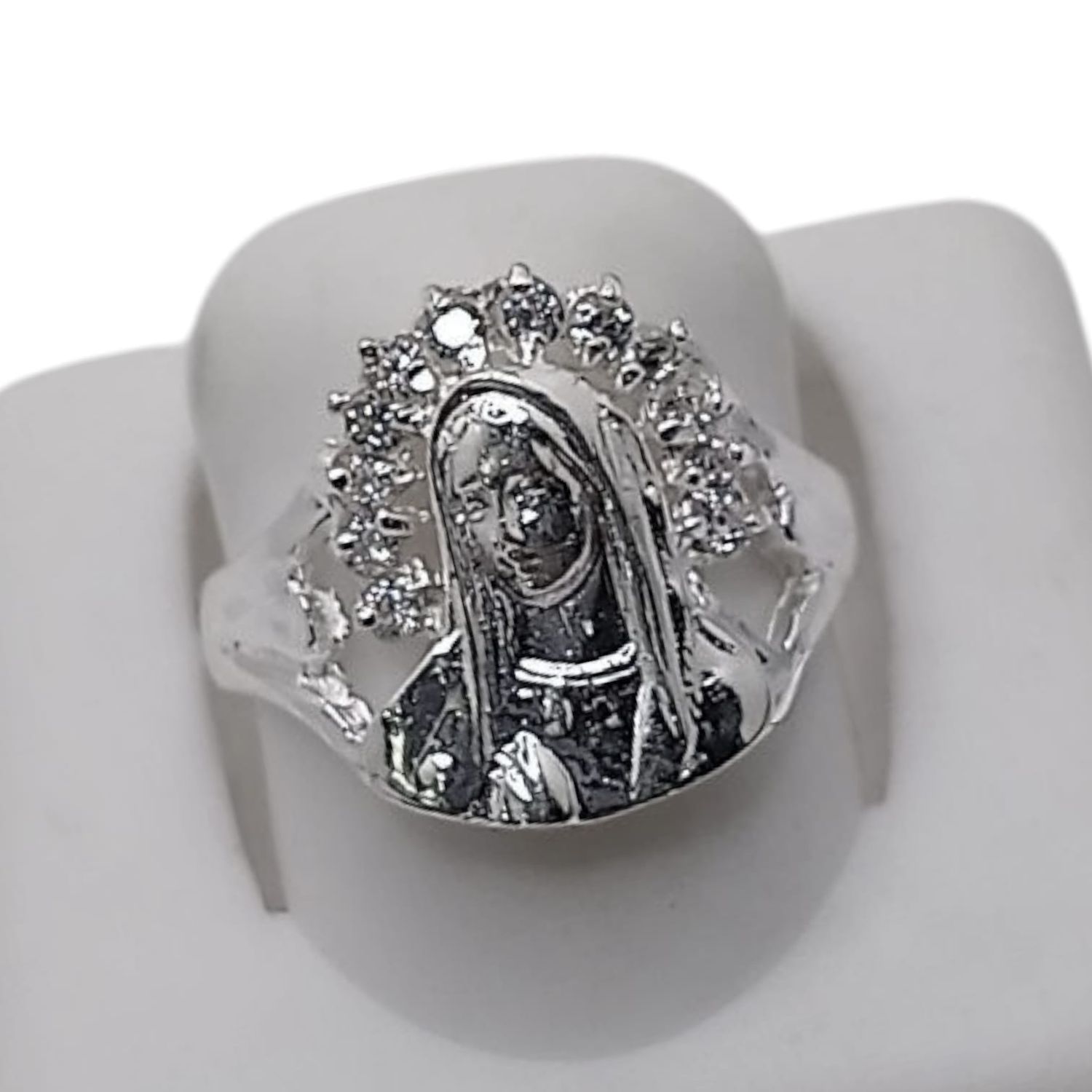 ANILLO VIRGEN DE GPE CZ BLANCA VARIAS MEDIDAS PLATA .925