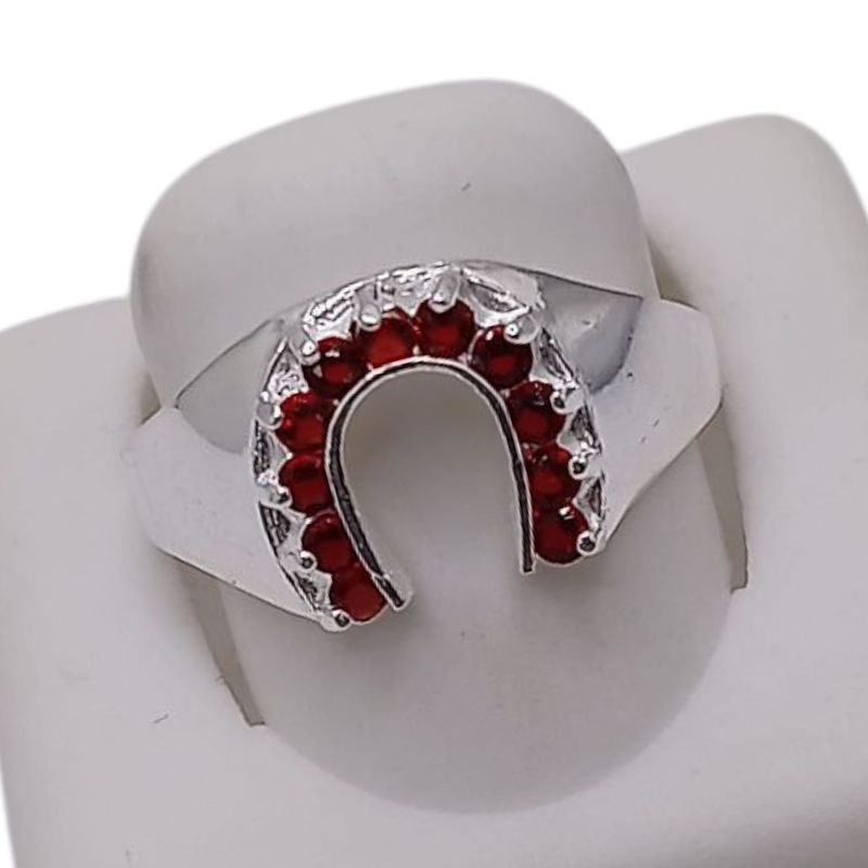 ANILLO HERRADURA CZ ROJA #9.5 PLATA .925