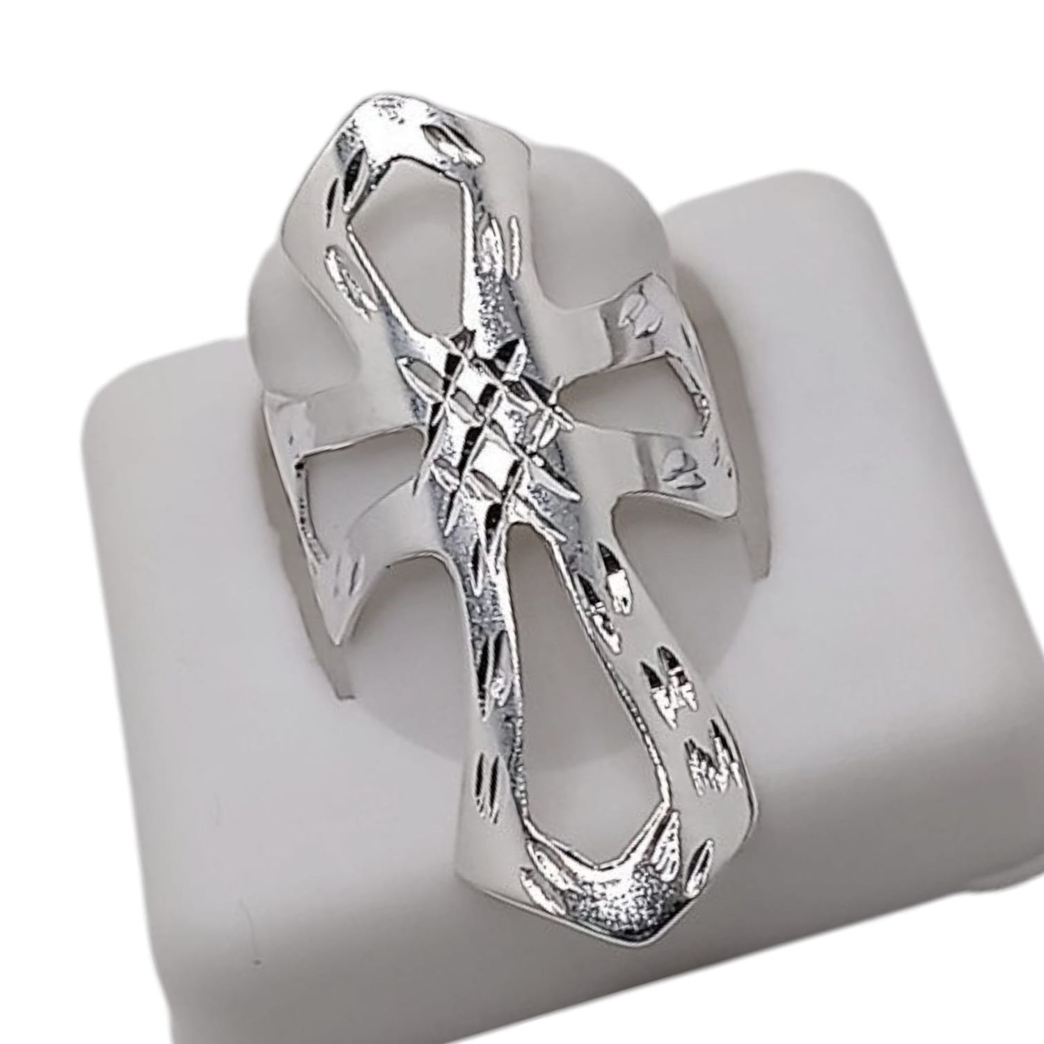 ANILLO CRUZ CALADA  VARIAS MEDIDAS PLATA .925