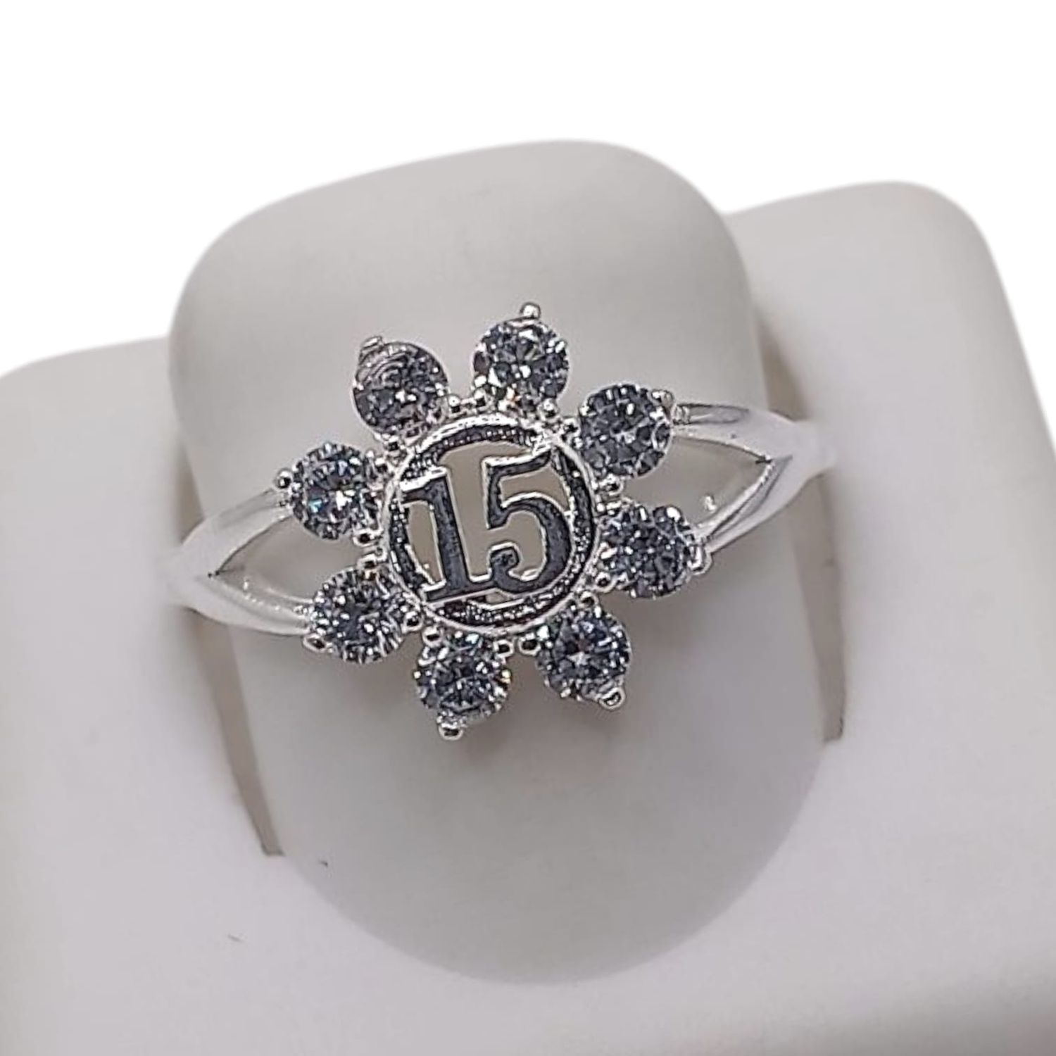ANILLO XV AÑOS CON CZ, VARIAS MEDIDAS  PLATA .925