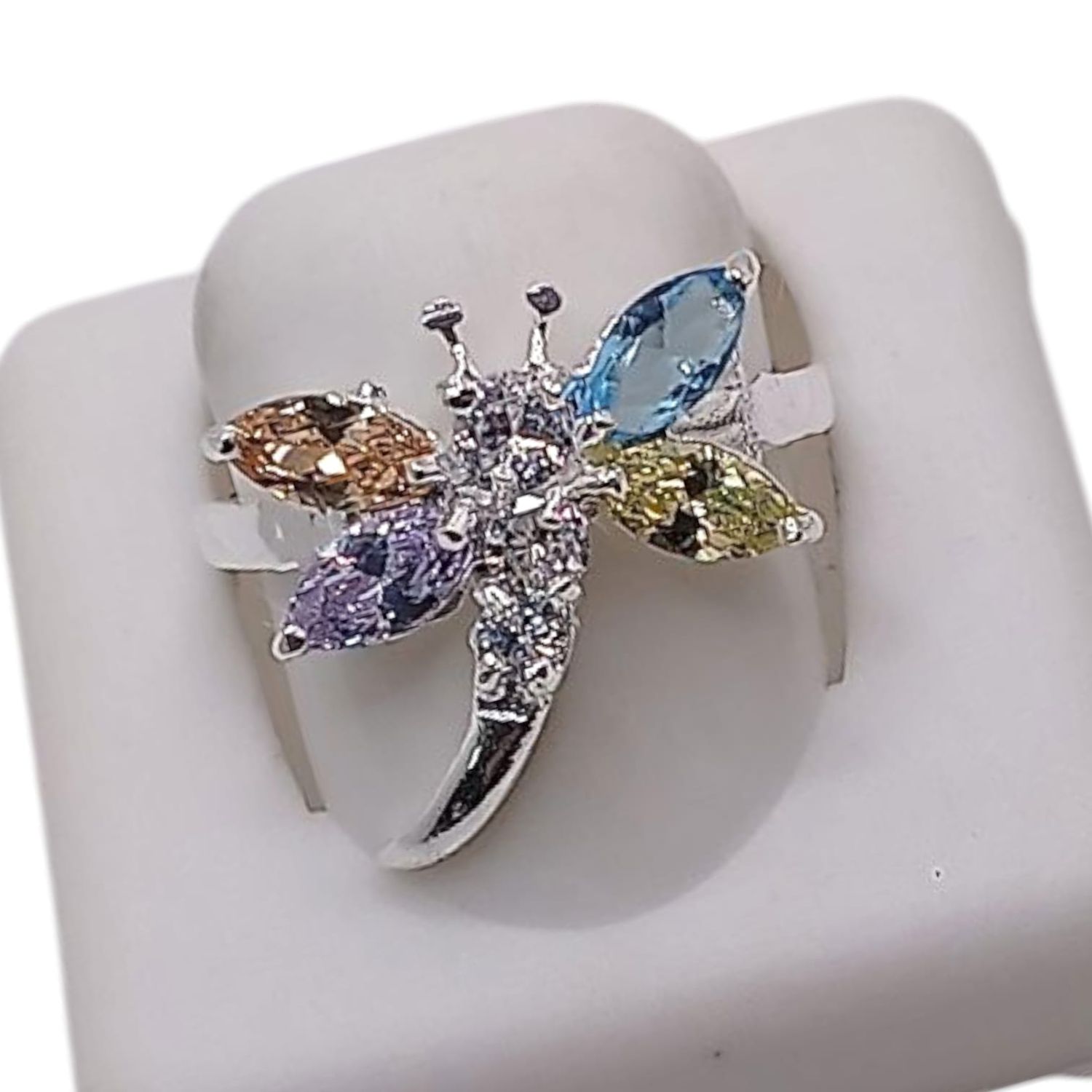ANILLO LIBELULA CZ MULTICOLOR VARIAS MEDIDAS PLATA .925