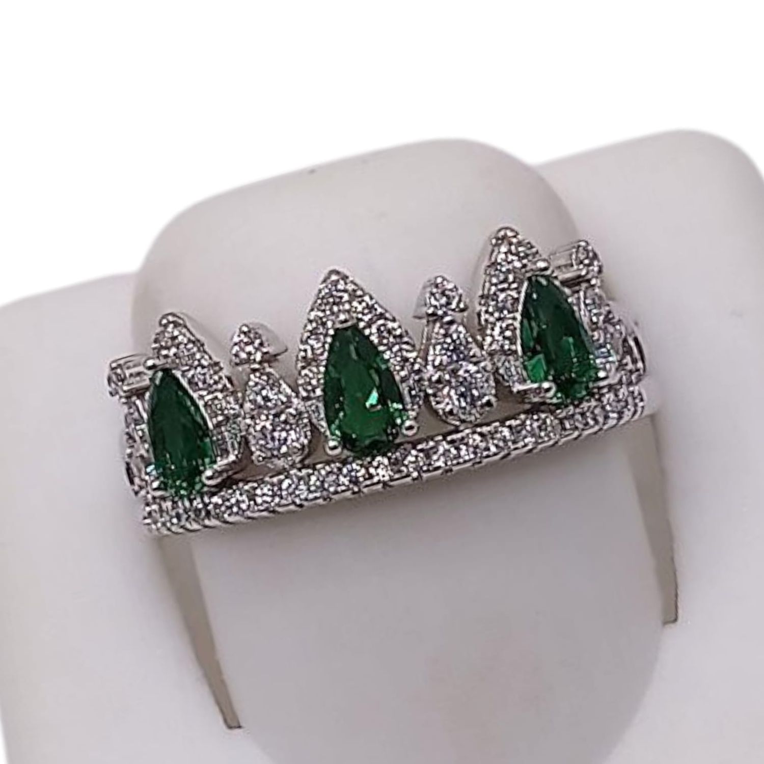 ANILLO FANCY CORONA CZ VERDE # 8 , PLATA .925