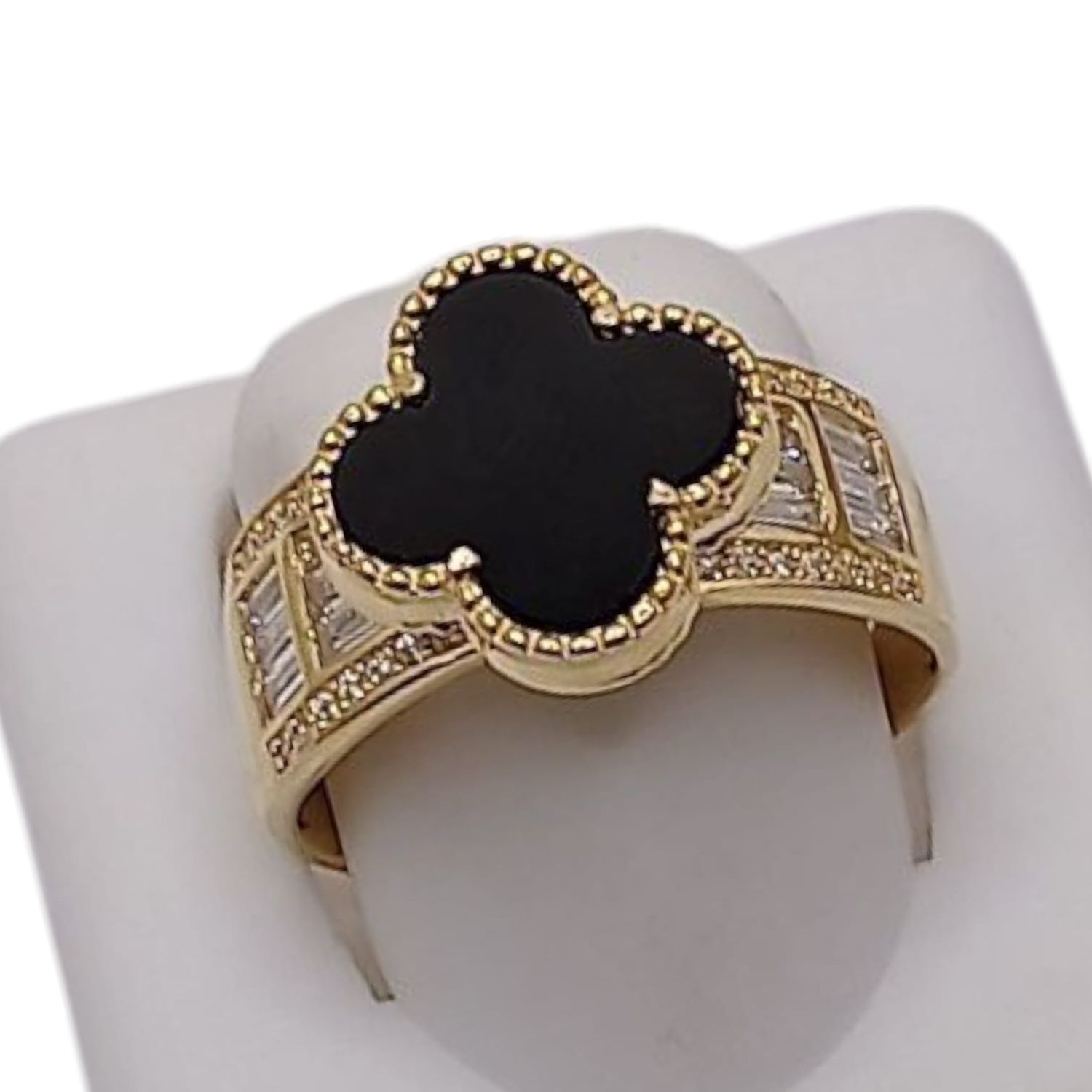 ANILLO  ELEGANT TREBOL NEGRO # 10  CHAPA Y PLATA .925