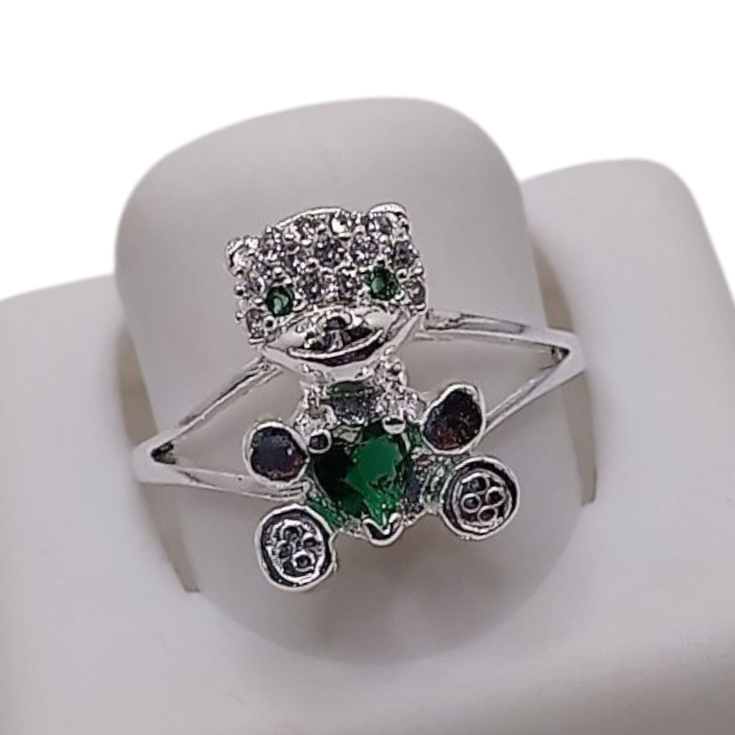 ANILLO OSITO CZ VERDE VARIAS MEDIDAS, PLATA .925