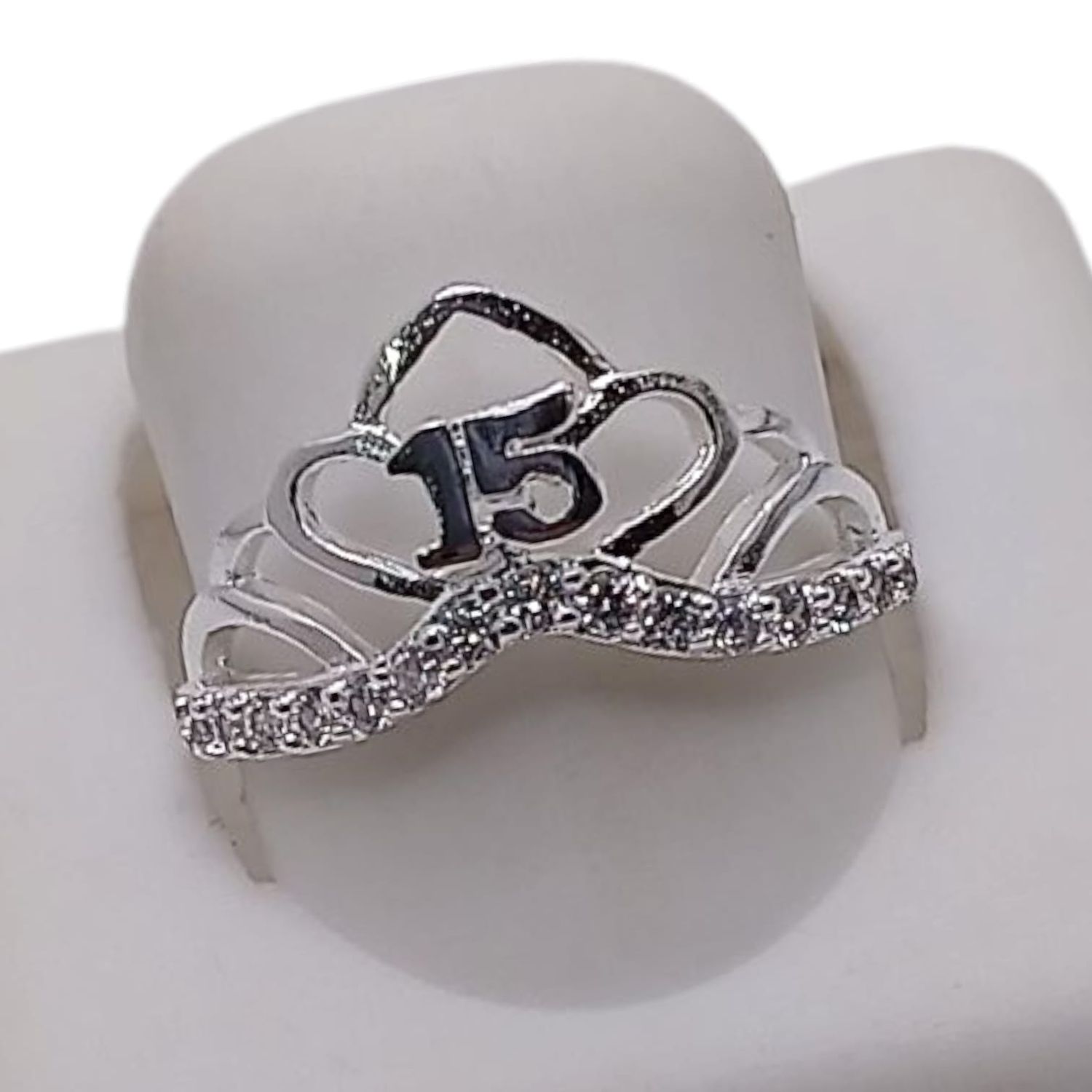 ANILLO CORONA XV AÑOS CON CZ VRIAS MEDIDAS PLATA .925
