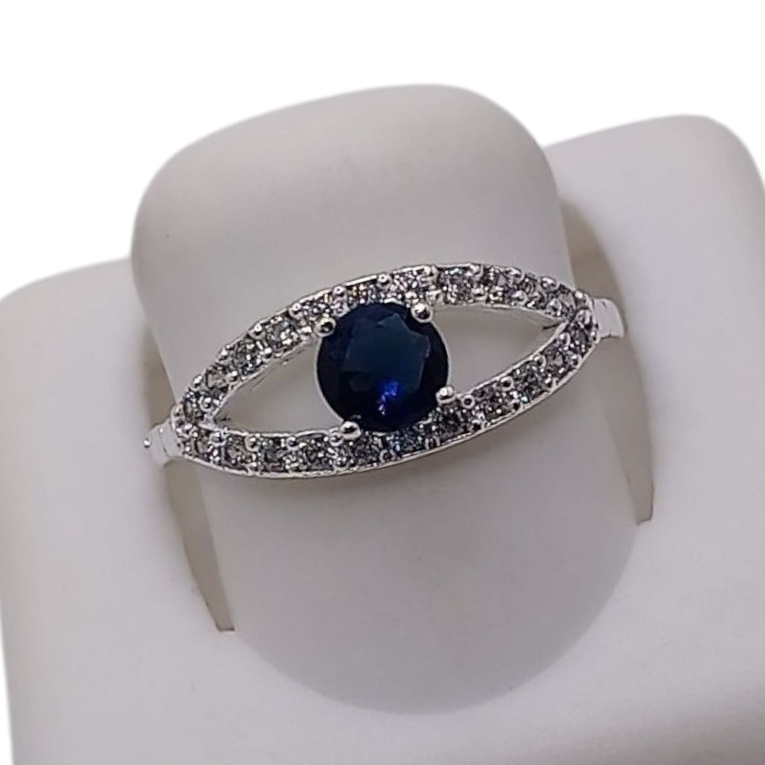 ANILLO CZ AZUL CON CZ,  VARIAS MEDIDAS PLATA .925