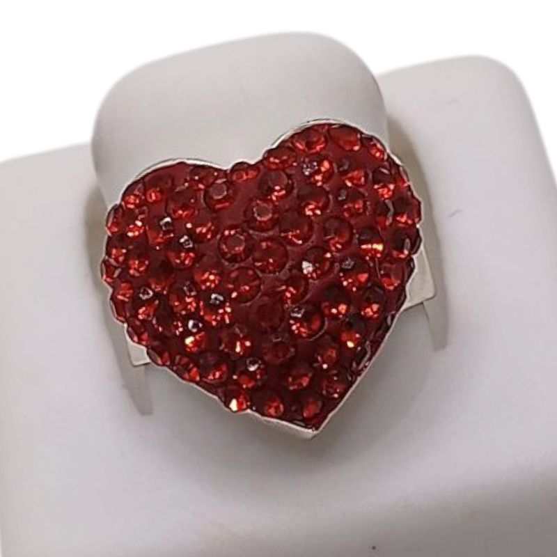 ANILLO CORAZON MULTI PIEDRA SW ROJA MEDIDA #7 PLATA .925