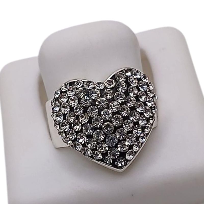 ANILLO CORAZON MULTIPIEDRA SW  COLOR PLATA VARIAS MEDIDAS PLATA .925