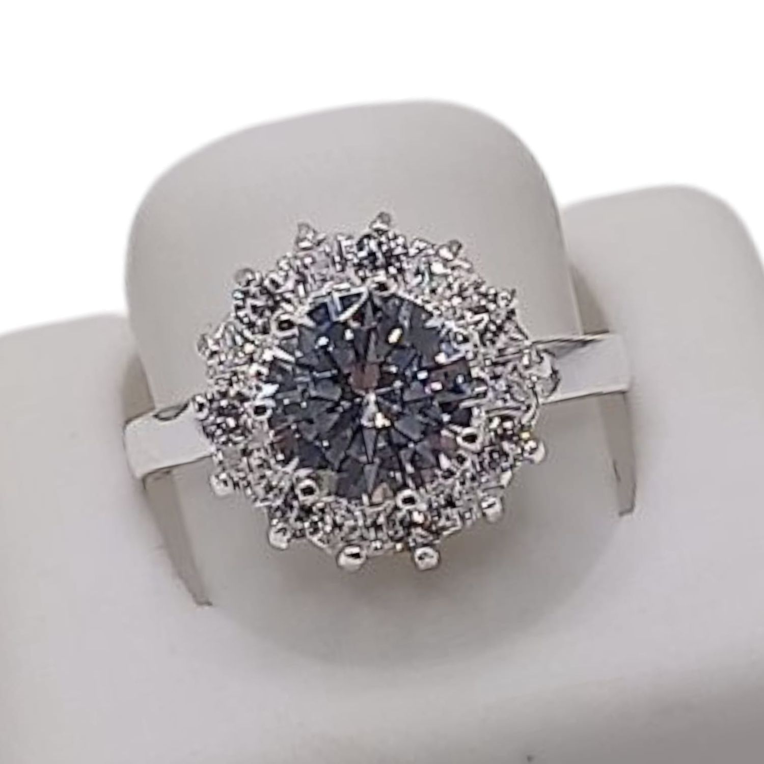 ANILLO ROSETA CZ BCA  VARIAS MEDIDAS  PLATA .925