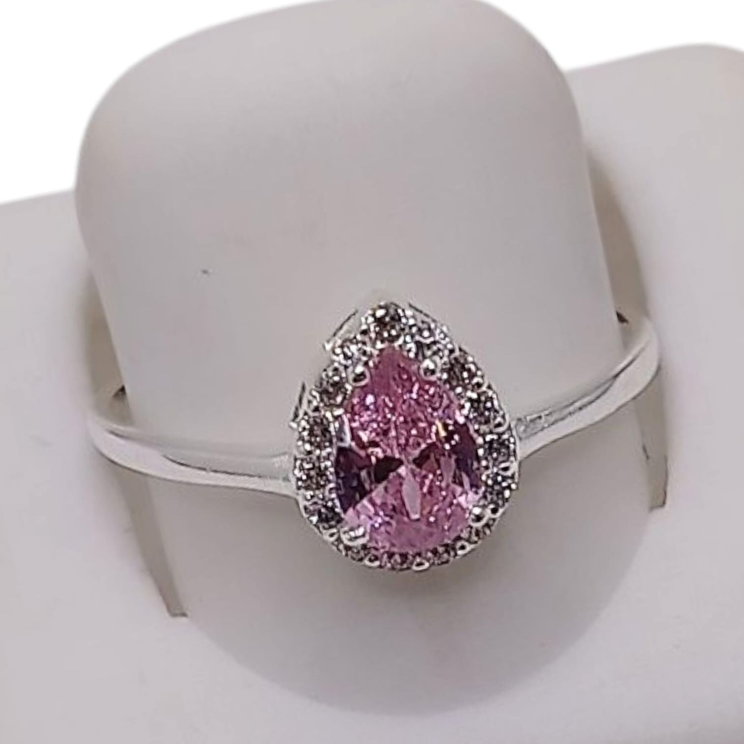 ANILLO GOTA  ROSA CON MINI CZ  VARIAS MEDIDAS PLATA .925