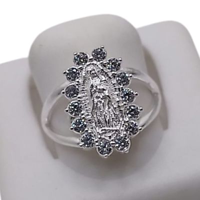 ANILLO  OVALADO VIRGEN  DE GPE CON CZ PLATA .925