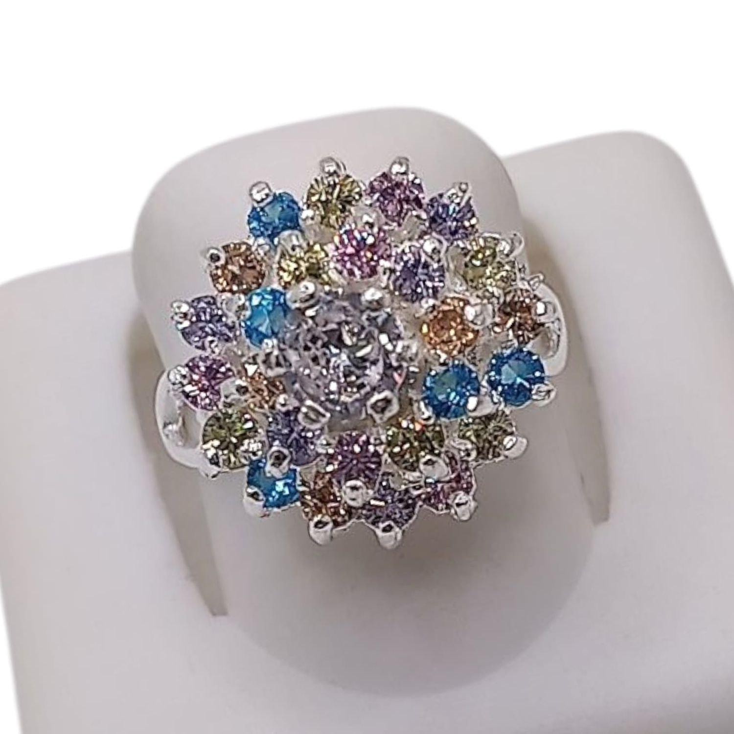 ANILLO GIRATORIO  CZ  MULTICOLOR  # 6  PLATA .925
