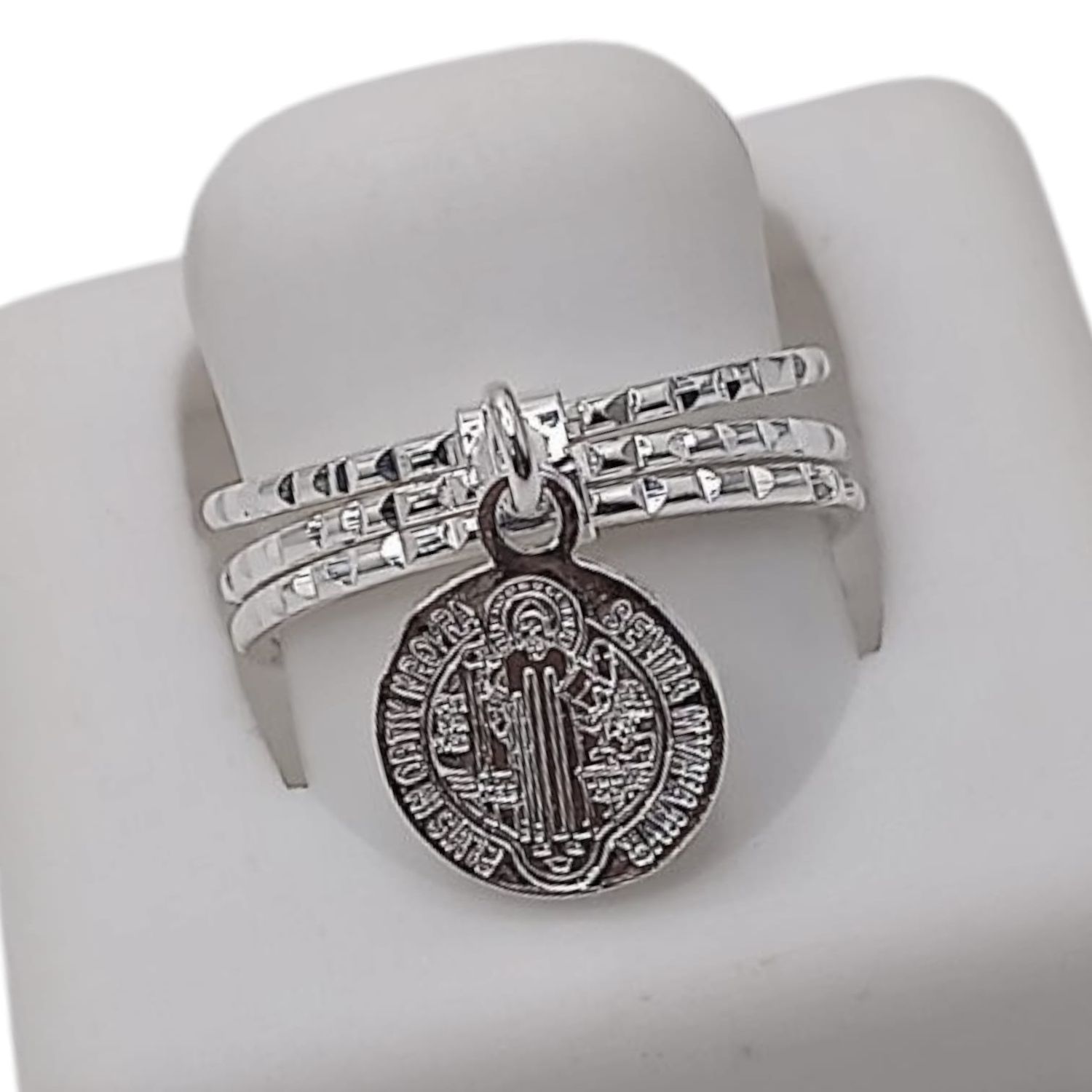ANILLO FIN DE SEMANA MEDALLA  SAN BENITO # 5  PLATA .925