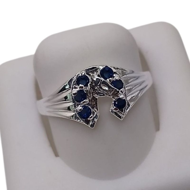 ANILLO HERRADURA CON CABALLO CZ AZUL NAVY   VARIAS MEDIDAS  PLATA .925