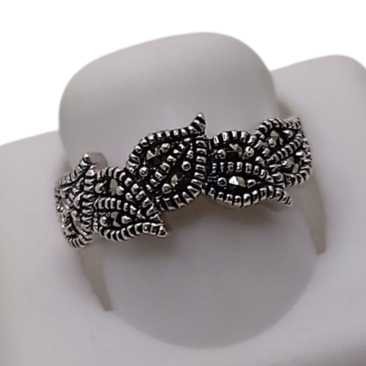 ANILLO MARQUESITA HOJAS, AJUSTABLE PLATA .925