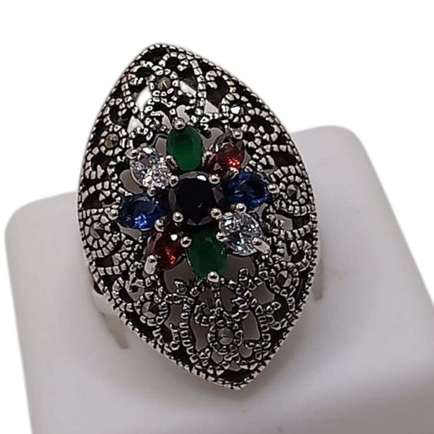 ANILLO MARQUESITA CZ MULTICOLOR # 7, PLATA .925