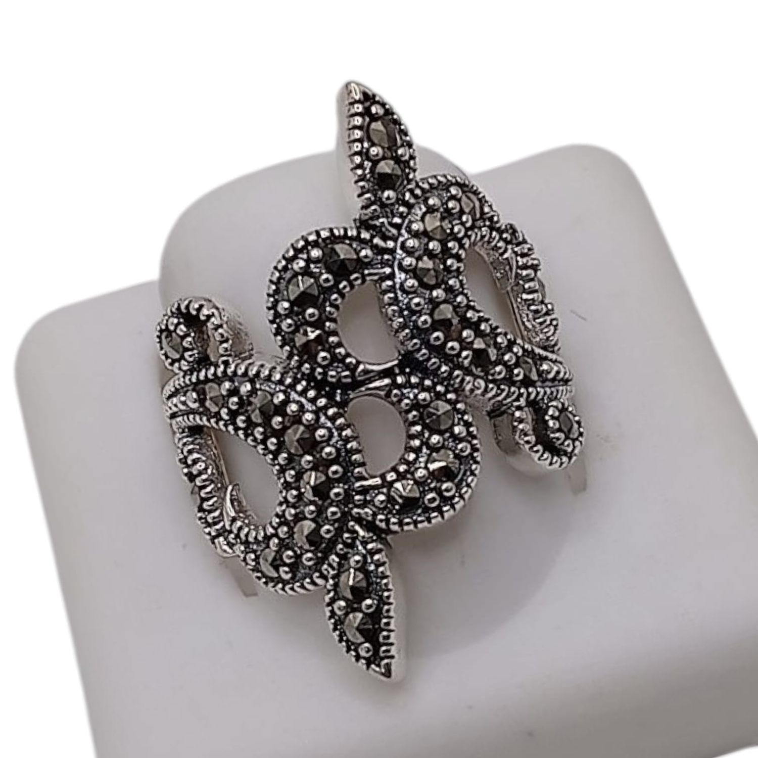 ANILLO MARQUESITA ENTRELAZADO, VARIAS MEDIDAS, PLATA .925