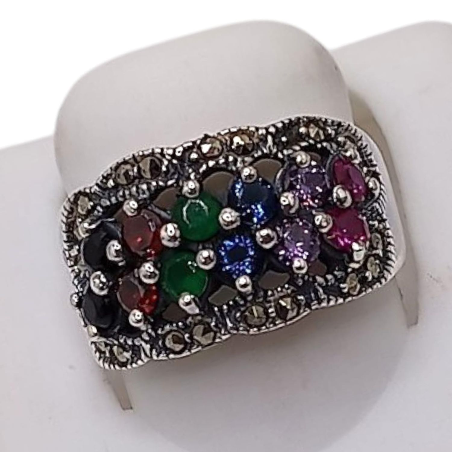 ANILLO MARQUESITA CON CZ DE COLORES # 6.5, PLATA .925