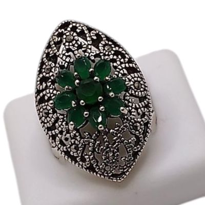 ANILLO MARQUESITA CON CZ VERDE # 6, PLATA .925