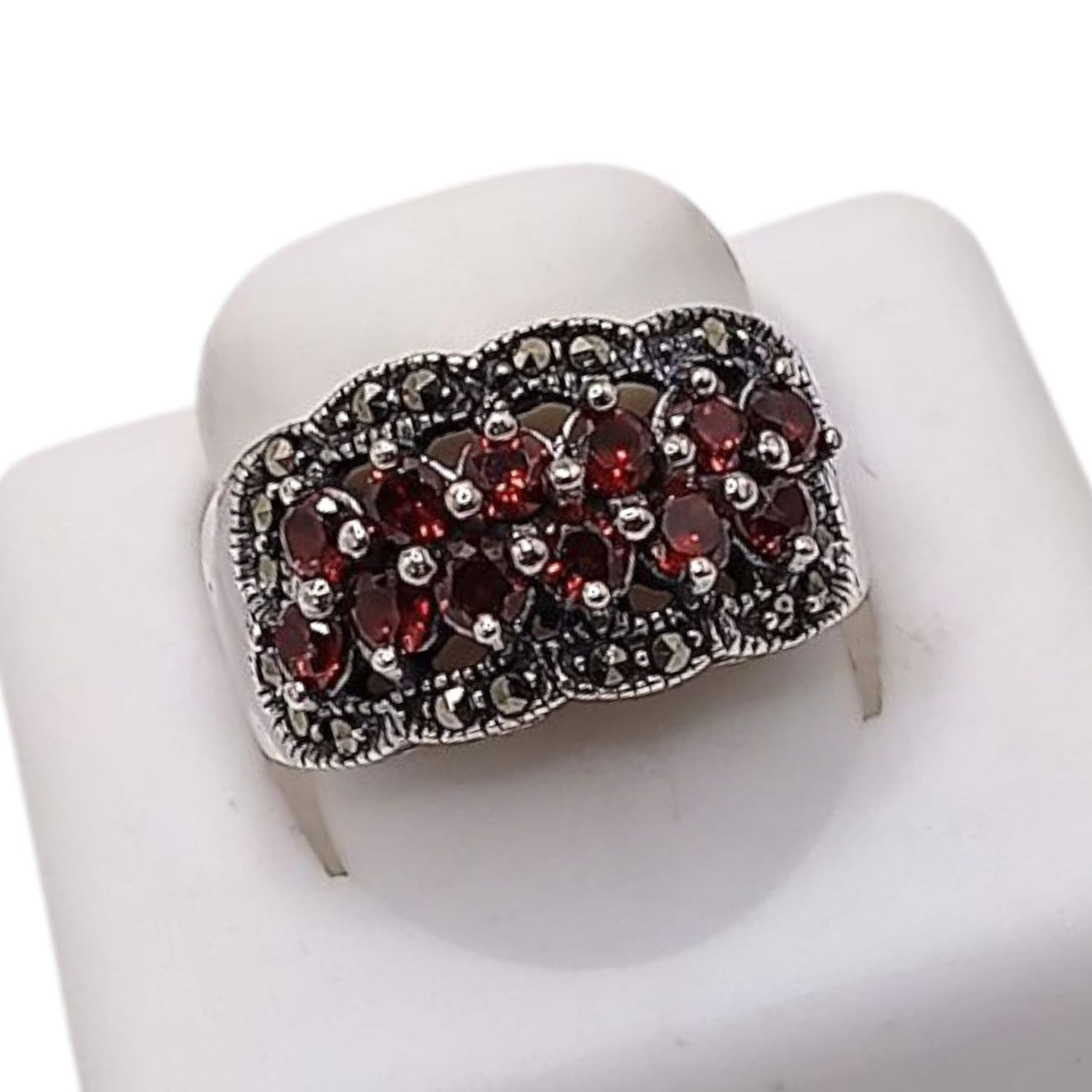 ANILLO MARQUESITA CON CZ ROJA # 7.5, PLATA .925