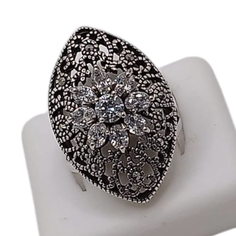ANILLO MARQUESITA CZ  BCA # 7.5 PLATA .925
