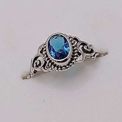 ANILLO NIÑA  CZ AZUL, PLATA .925