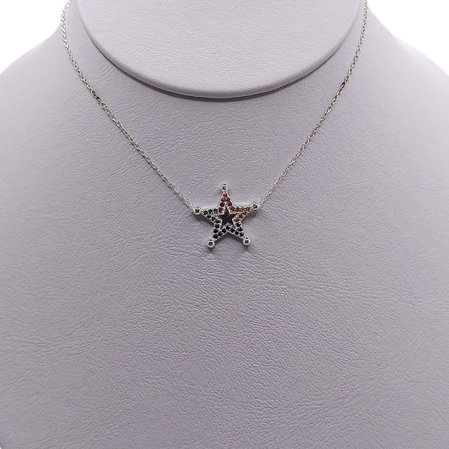COLLAR ESTRELLA CON CZ MULTICOLOR  18&quot; PLATA .925